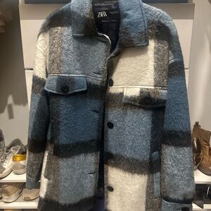 Zara Blue and Gray Plaid Jacket